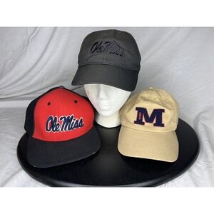 Nike Ole Miss Rebels Hat Cap Lot Of 3 Gray Beige Red & Blue Strap Back SnapBack